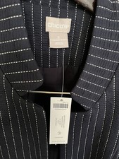 NWT Chico's Women's Long Blazer Pinstripe Stitch Navy Blue Jacket Size 3 XL 16