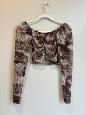 Missguided Women's Multicolor Mesh Graphic Print Cropped Top