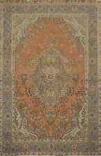 Orange Woo Floral Hand-knotted Vintage Area Rug Over-Dyed Living Room Carpet 7x9