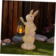 Dr. Bunny Solar Garden Statue, Adorable Rabbit Figurine with Glowing Lantern, 
