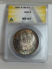 1887 $1 Morgan Silver Dollar ANACS MS 63 Toned on both sides very nice coin