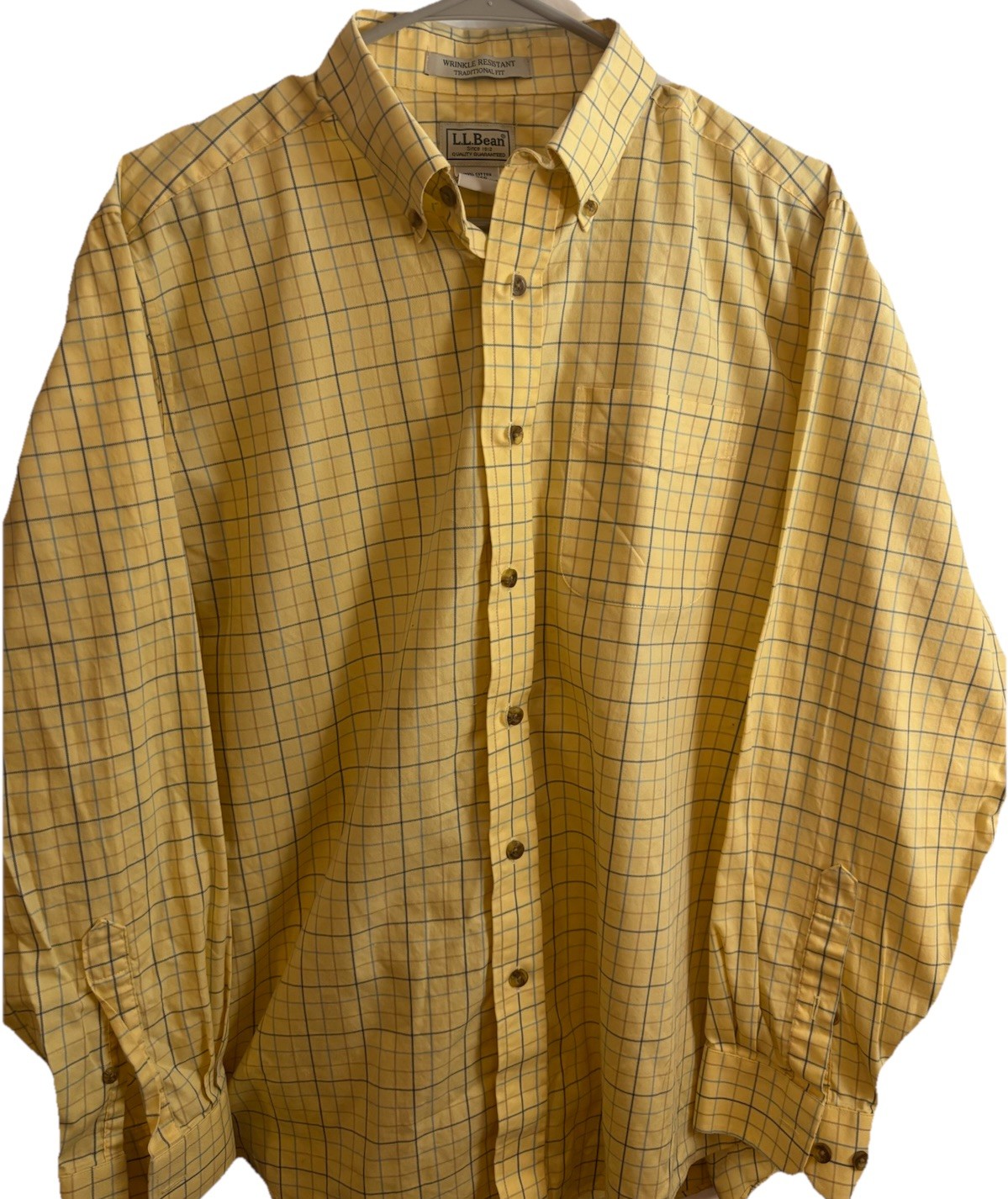LL Bean Men's Medium Button-Up Long Sleeve Shirt Yellow Check