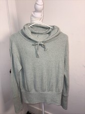 Anthropologie Saturday Sunday Waffle Knit Green Pullover Sweater XS Cowl Neck