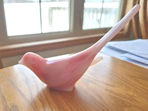 Vintage Fenton Bird of Happiness Dove Figurine Pink Rosalene Art Glass