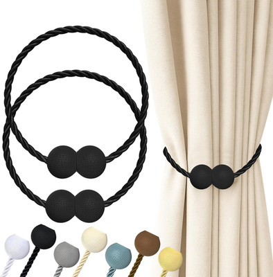 Magnetic Curtain Tiebacks Black 2Pcs, Curtain Tiebacks Buckles Holdbacks Holders