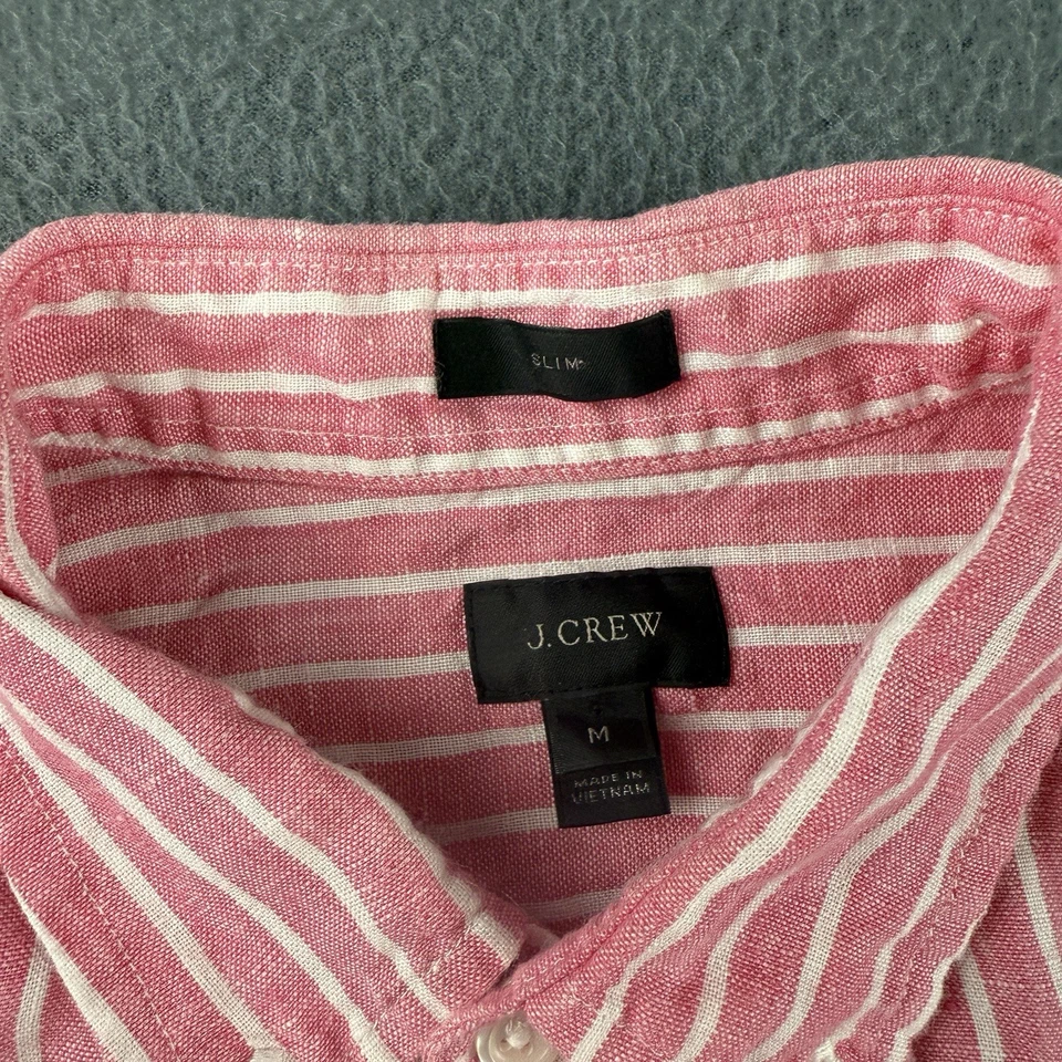 J Crew Shirt Men’s M Pink Baird McNutt Irish 100% Linen Striped Pocket Summer - Image 4 of 4