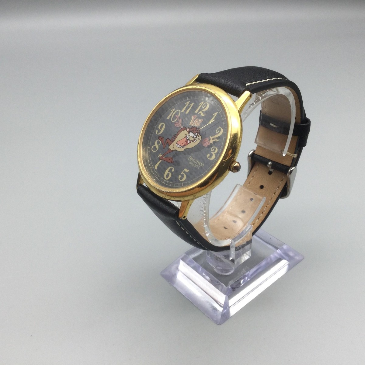 Vintage Armitron Tasmanian Devil Taz Watch Gold Tone 1994 Leather
