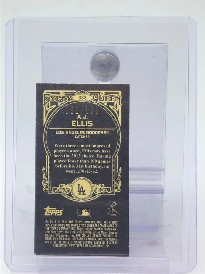 A.J. ELLIS 2013 TOPPS GYPSY QUEEN ONYX BLACK MINI DODGERS /199 Q0333 - Image 2 of 2