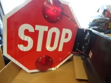 School Bus Metal Stop Sign Lights Double Sided 12 Volt Man Cave Wall Art 18x18