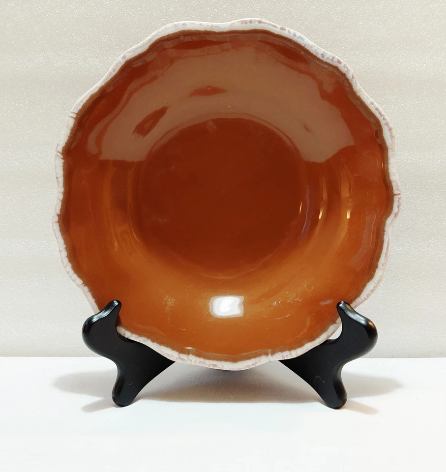 Vietri Pasta Bowls 8 3/4" Terreno Brown Nutmeg Scalloped Made Italy Vtg Set 10 - Image 3 of 4