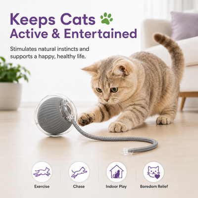 Smart Interactive Cat Toy Ball USB Rechargeable 3 Modes Rope Tail Gray Green