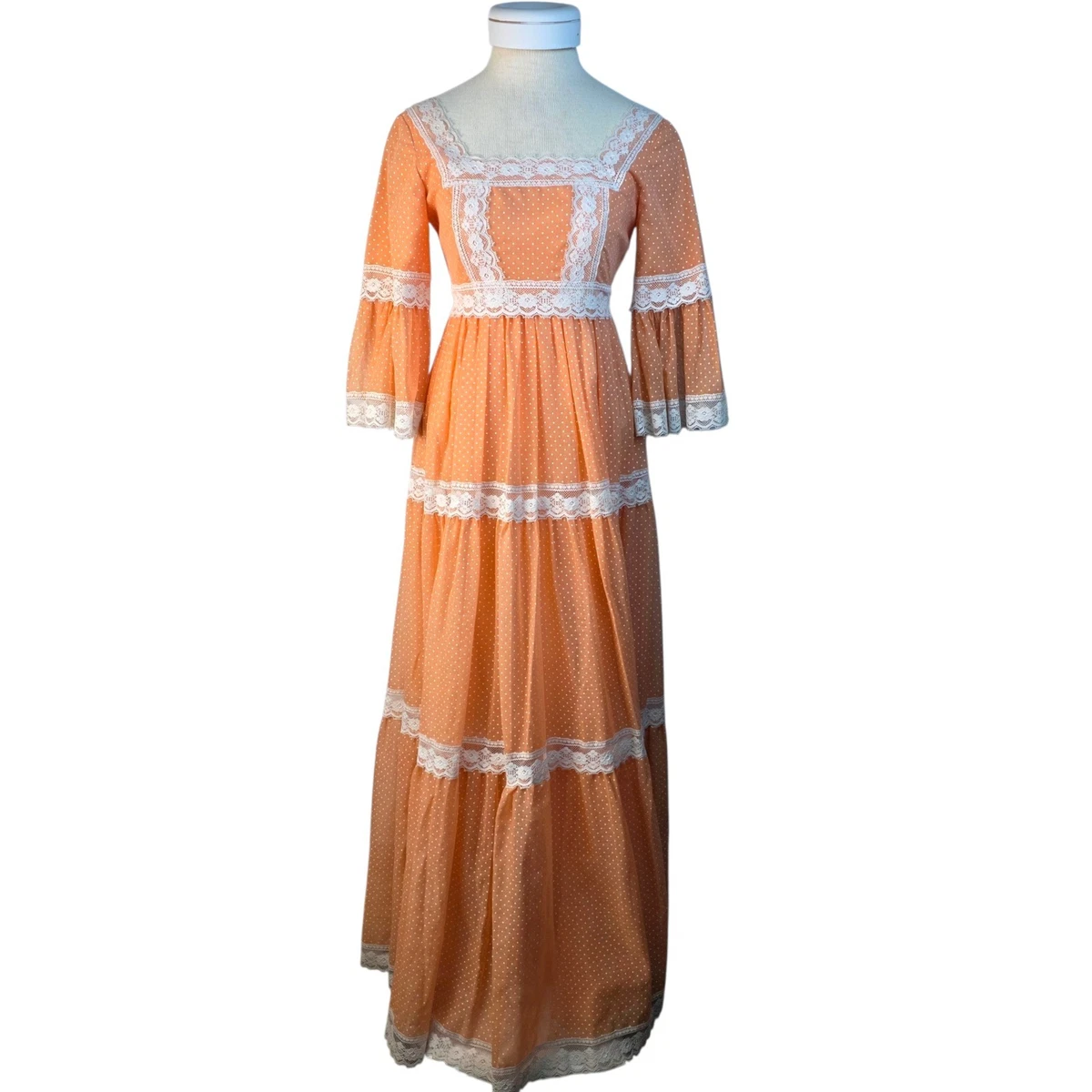 flare sleeve dress 70s 70s Lace Bell Sleeve Dress – Luxie Vintage main image 0