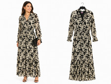 New Vince Camuto Maxi Dress Size Small Black Boho Floral Long Sleeve