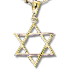 14k Gold Plated 6 Point Hexagram Star of David Pendant 20" Figaro Chain
