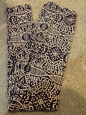 Lularoe One Size OS Leggings Tan Purple Triangle Aztec Geometric Lines NWOT