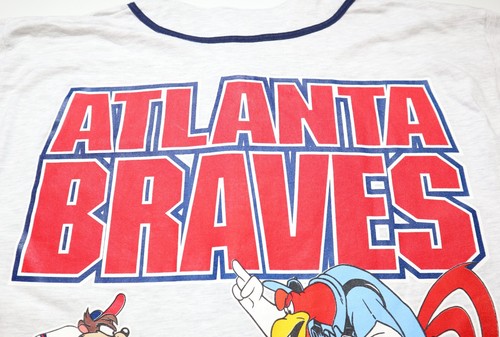 ATLANTA BRAVES LOONEY TUNES 1995 GRAPHIC BASEBALL BUTTON JERSEY SHIRT MEN'S L - Picture 11 of 16