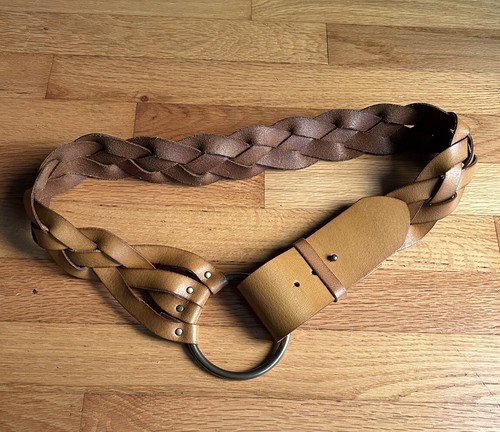Cinturón Linea Pelle Boho Cuero Tachonado Latón Hebilla Talla Grande Tejido Caramelo - Imagen 2 de 10