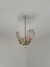 LAMPADARIO DEGLI ANNI 50 IN METALLO E VETRO A FOGLIE