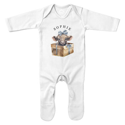 Personalisierter Büffel Weihnachtsgeschenk Strampler Baby Xmas Mädchen Junge Festlich...