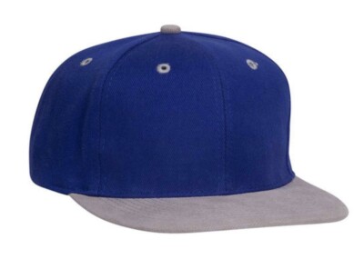 VINTAGE BLUE GRAY OTTO CAP HAT 6 PANEL BUCKLE FIRM FRONT MID PROFILE FLAT BILL