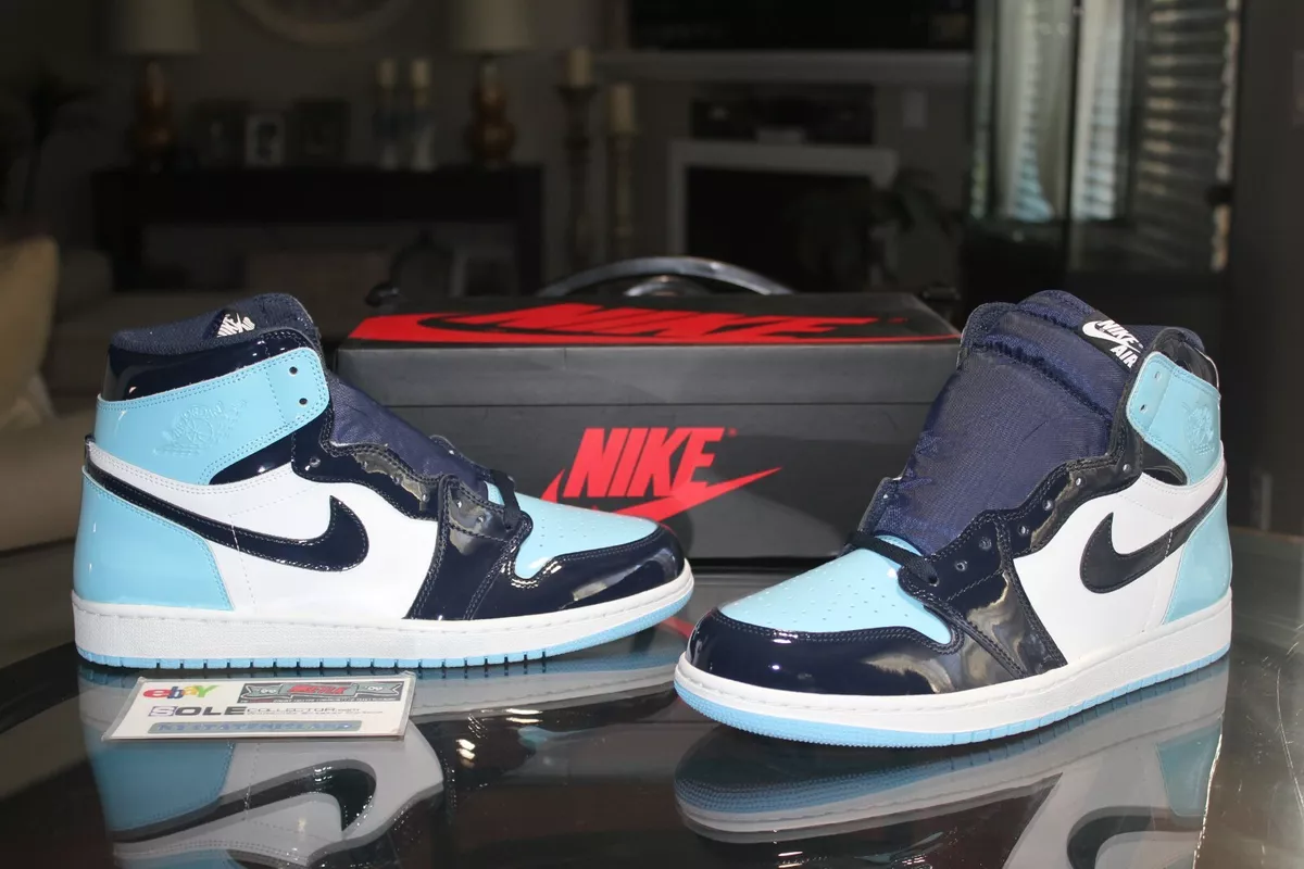 Deadstock Air Retro Jordan 1 High UNC Patent Obsidian Blue Womenu0026#039;s  Size 12 | eBay