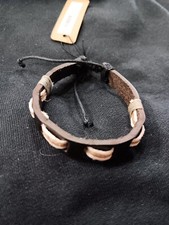 Leather Cord Bracelet with Woven Rope Loops Adjustable Rustic Style