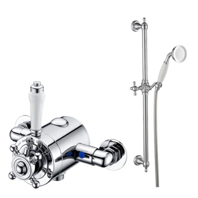 Traditionelles Chrom Aufputz konzentrisches Thermostat Duschventil & Reling Kit