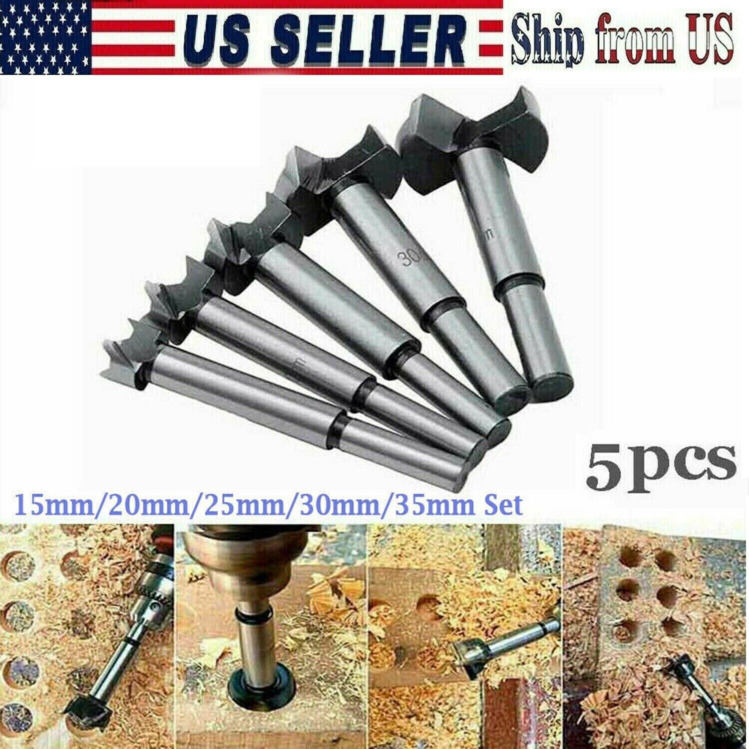 Drill Bit Set - Forstner 5 piece Professional Woodworking Drill Bit Set - New