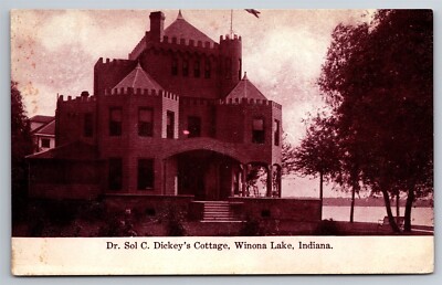 Dr Sol C Dickey's Cottage Winona Lake IN C1910's Postcard T21