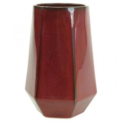 Sechseckige Keramik Vase Blumenvase Rot Vintage-Dekoration Ø14,5cm H21,5cm
