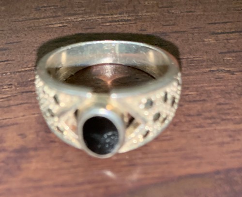 STUNNING VTG ART DECO STYLE OVAL ONYX MARCASITE STERLING SILVER RING SIZE 6.75 - Picture 17 of 20