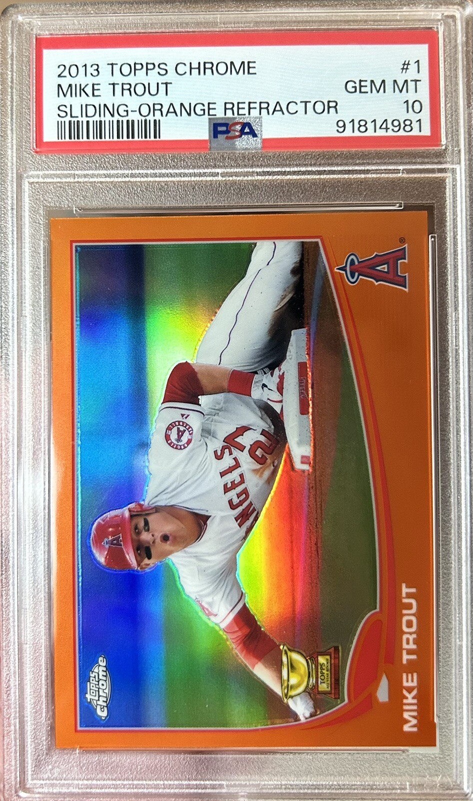 2013 Topps Chrome Mike Trout Sliding Orange Refractor #1 Rookie Cup PSA 10 💎🔥