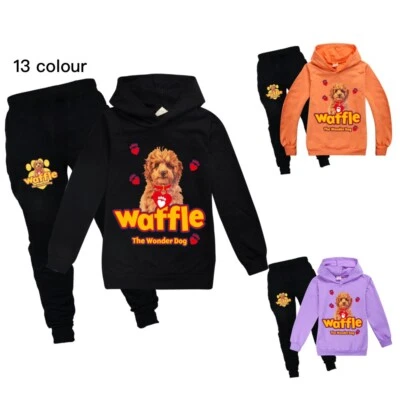 Kids Waffle The Wonder Dog T-shirt Hoodie Joggers Pants Tracksuit Jumper Top Set