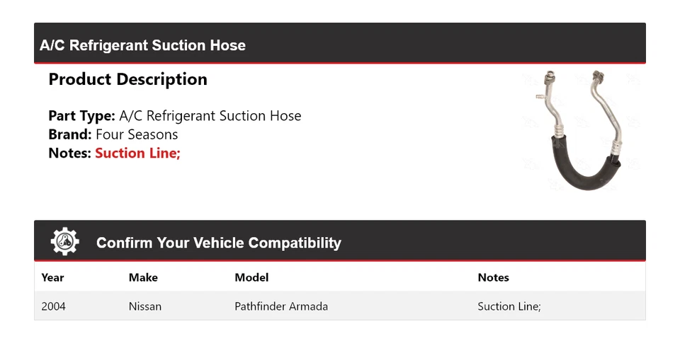 Manguera de succión de refrigerante aire acondicionado Nissan Pathfinder Armada 2004 4 estaciones Foto 2 de 4