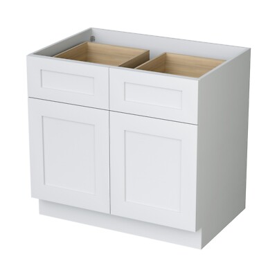 Shaker Style Unassembled Kitchen Solid Wood Base Cabinet 1 Shelf 2 Door 2 Drawer