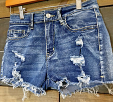 SHEIN Women  s Distressed Raw Frayed Hem Stretch Denim Shorts Blue Size S