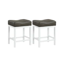 24.5" Kitchen Stool Set Linen Fabric Saddle Stools Set of 2 With Cushioned Seat