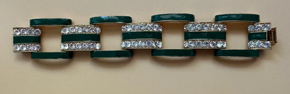 J. Pulsera Crew Esmalte Verde Chapado en Oro Estrás Ancho Macizo Foto 2 de 4