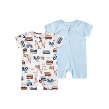 Teach Leanbh Unisex Baby 2 Pack Pajamas Cotton Short Sleeve 2 Way Zipper Prin...