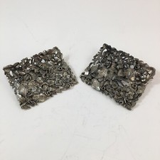 Vintage MUSI Shoe Clips Silver Pewter Tone Signed Floral Relief Filigree Style