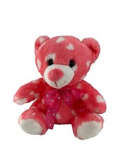 Dan Dee Sweetheart Teddy BearPink  White Polka Dot Plush Ribbon Bow 8" Hearts