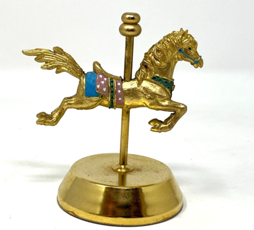 VINTAGE GOLDEN CAROUSEL HORSE FIGURE STATUE METAL 3.75" - Afbeelding 1 van 10