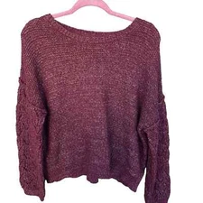 Knox Rose Knit Sweater Womens XXL 2X Maroon Pullover Cable Knit Sleeve