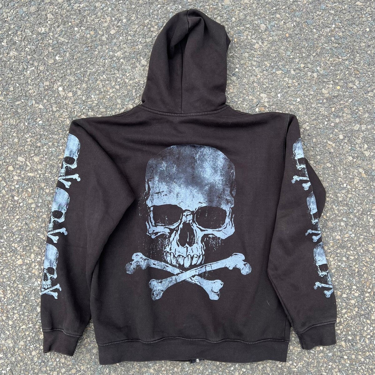 Vintage crazy y2k skull zip up graphic hoodie grunge