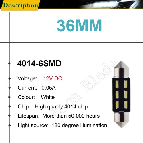 6 x Car 36mm 37mm 12V LED Festoon Interior Dome Map White Light Bulb 4014 6SMD - Picture 2 of 7