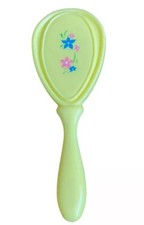 Vtg Baby Hair Brush Yellow Plastic Heart Flower Blue Pink Soft Bristle 1960s