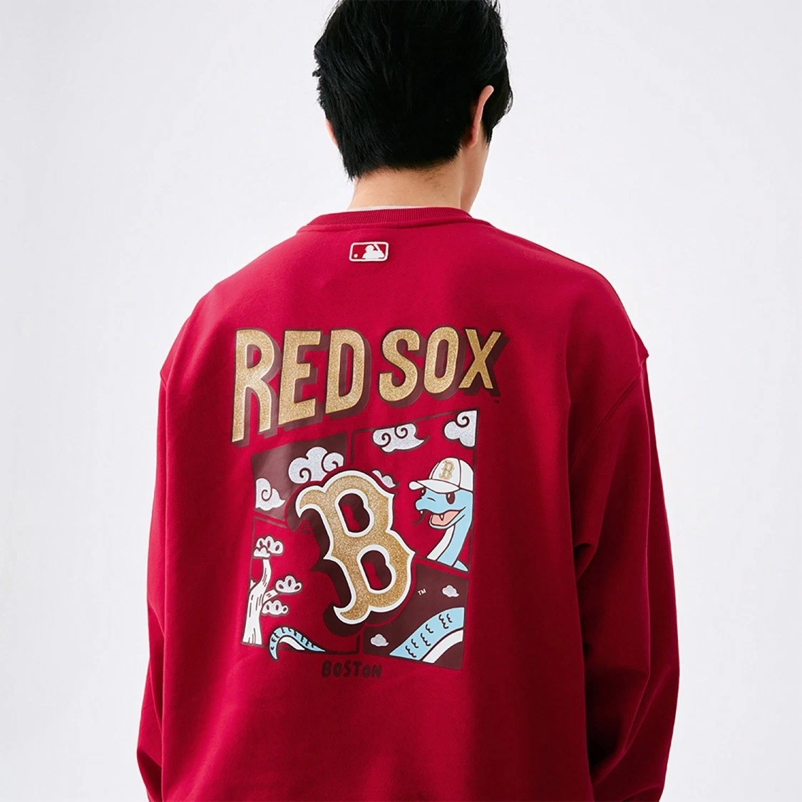 Printed Pattern Solid Color Loose Fit Long Sleeve Sweatshirt Unisex Dark Red