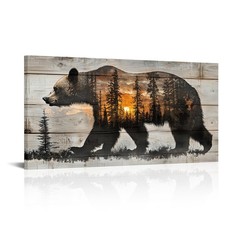 Grizzly Bear Wall Art Forest Sunset Animal Prints On Canvas Rustic Woodland W...
