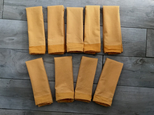 9 Vntg Gold Decorative Hemstitch Cotton Linen Blend Lg Dinner Napkins 18.5x19.5"
