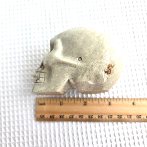 Natural Carved Stone Skull 2x3 Pale Gray Brown Gray - Picture 11 of 13